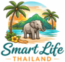 Modern elephant logo with tropical scenery for Smart Life Thailand.